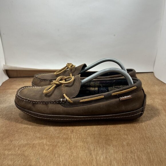 LL Bean Leather Slippers Mens Size 9 Brown Lined Moccasin main image 7